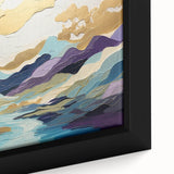 Abstract landscape wall art featuring vibrant colors and textured brush strokes, framed in a sleek black frame, ideal for modern home decor.