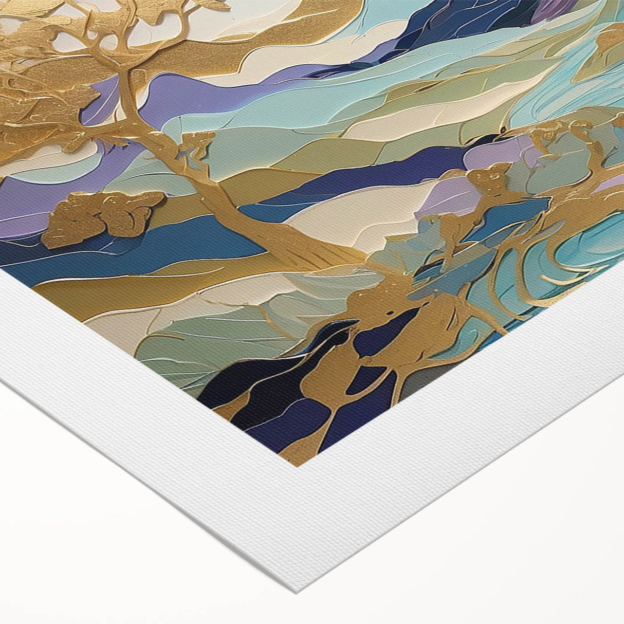 Abstract landscape wall art on rolled canvas showcasing vibrant colors and intricate textures, designed to enhance modern home decor, elegantly packaged for protection.