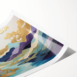 Abstract landscape wall art print showcasing vibrant colors and dynamic shapes, rolled and packaged in a protective cardboard tube for easy transport and display. Perfect for modern home decor enthusiasts seeking unique artwork.