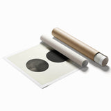 Abstract minimalist wall art print showcasing soft pastel colors and geometric shapes, elegantly rolled for display in a modern interior. Perfect for contemporary decor.