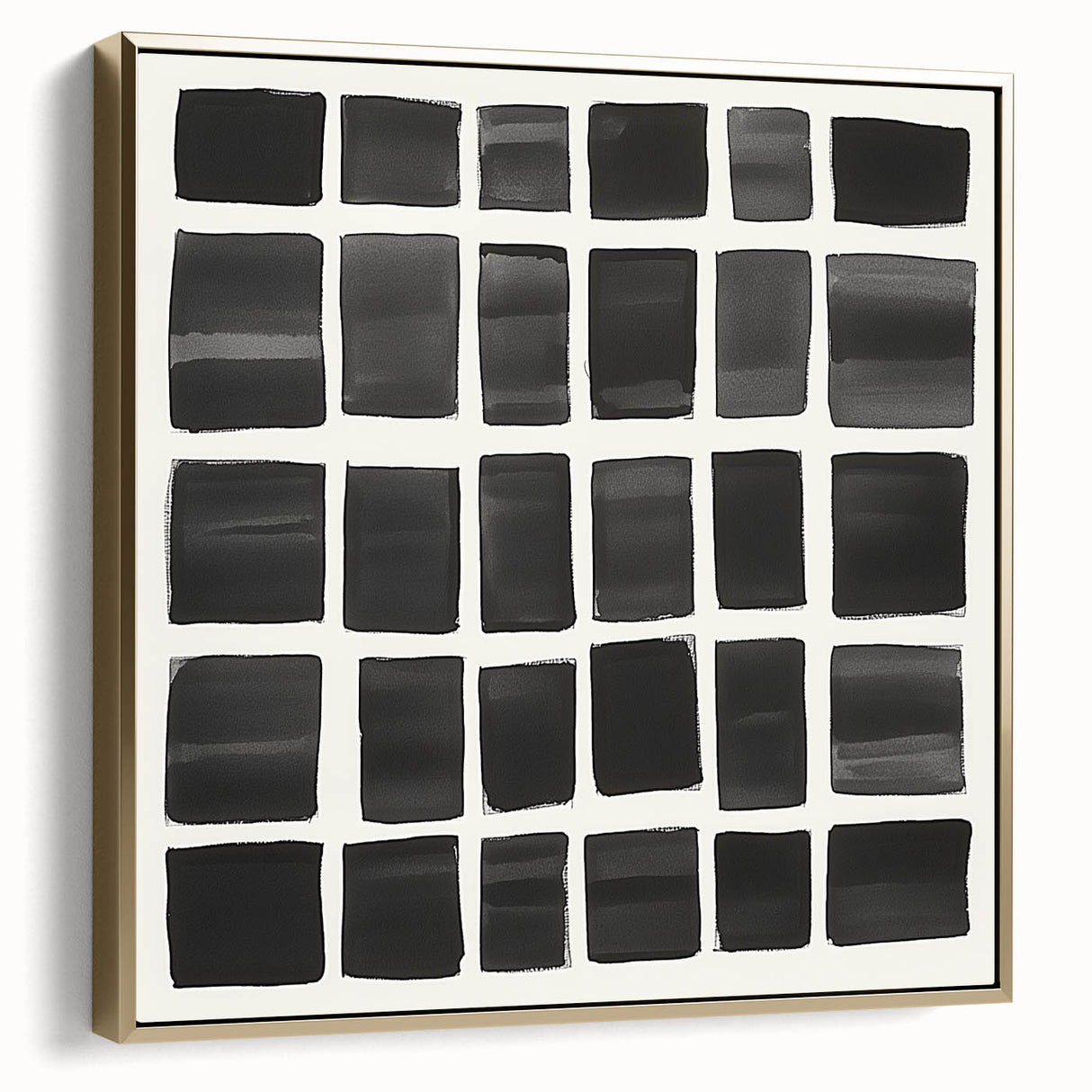 Modern Abstract Wall Art – Black Grid of Textured Minimal Squares