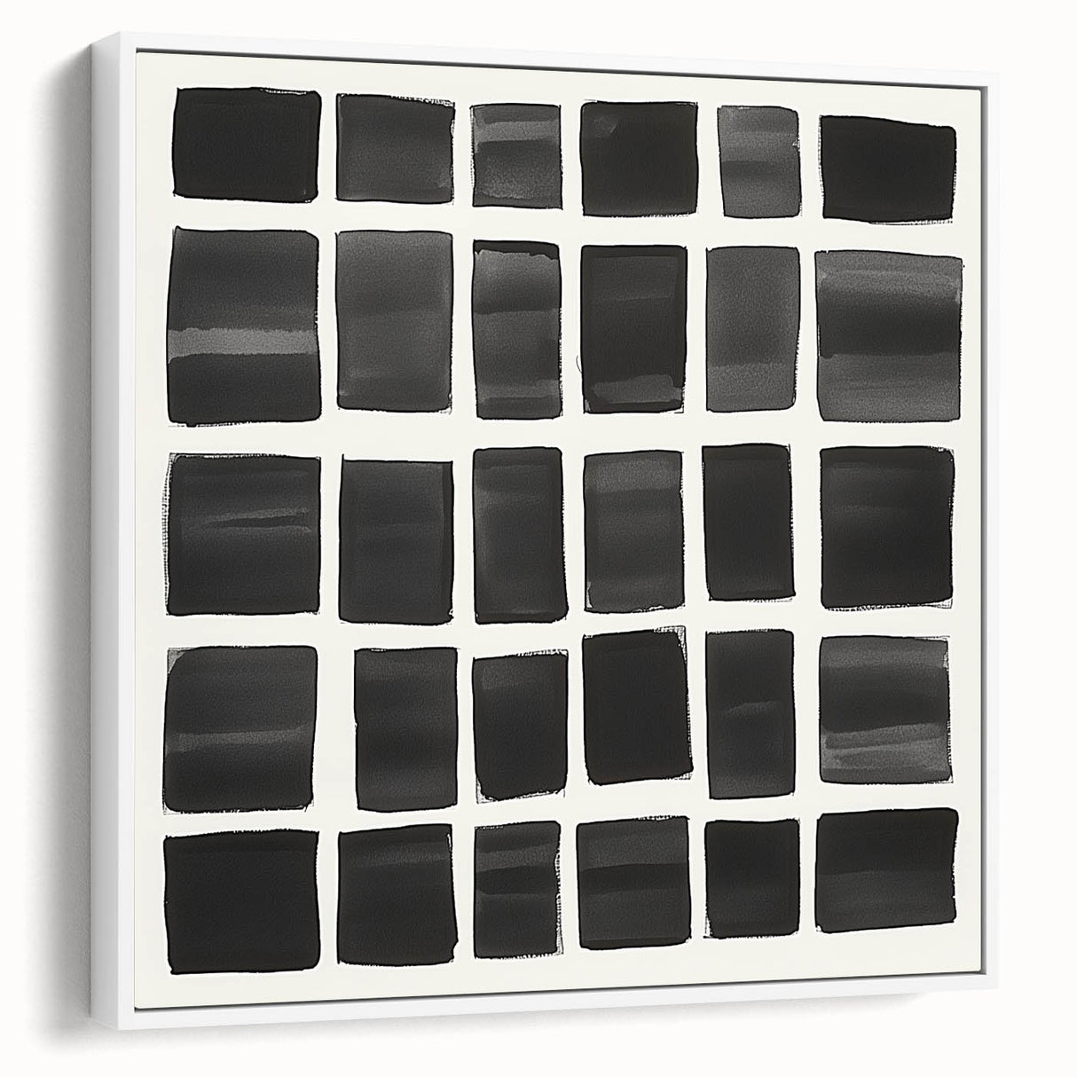 Modern Abstract Wall Art – Black Grid of Textured Minimal Squares