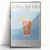 Mid-century modernist art featuring stylized food and drink motifs, in bold colors on a silver framed acrylic.