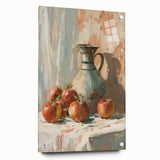 Large abstract wall art depicting assorted fruits in vibrant colors, printed on acrylic glass.