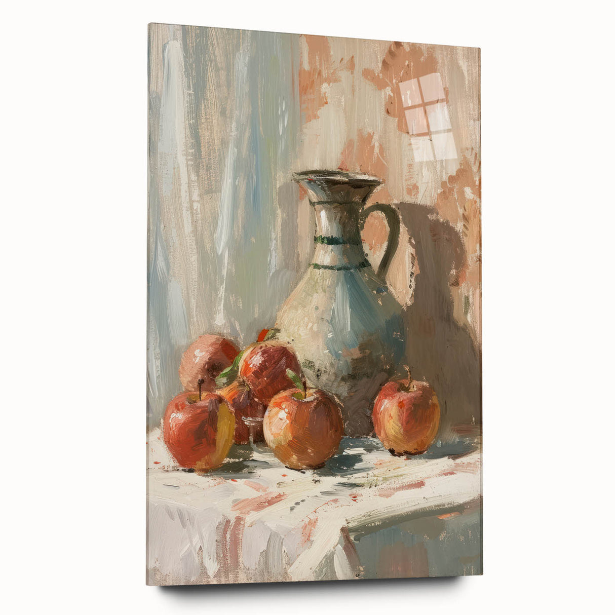 Large abstract wall art on acrylic glass featuring an assortment of fruits in vibrant colors.