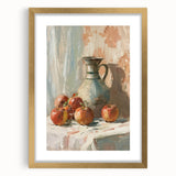 Extra large abstract art print featuring textured fruits in vibrant colors on a gold-framed canvas.