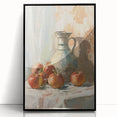 Large abstract wall art featuring assorted fruits in vibrant colors, framed in black acrylic.