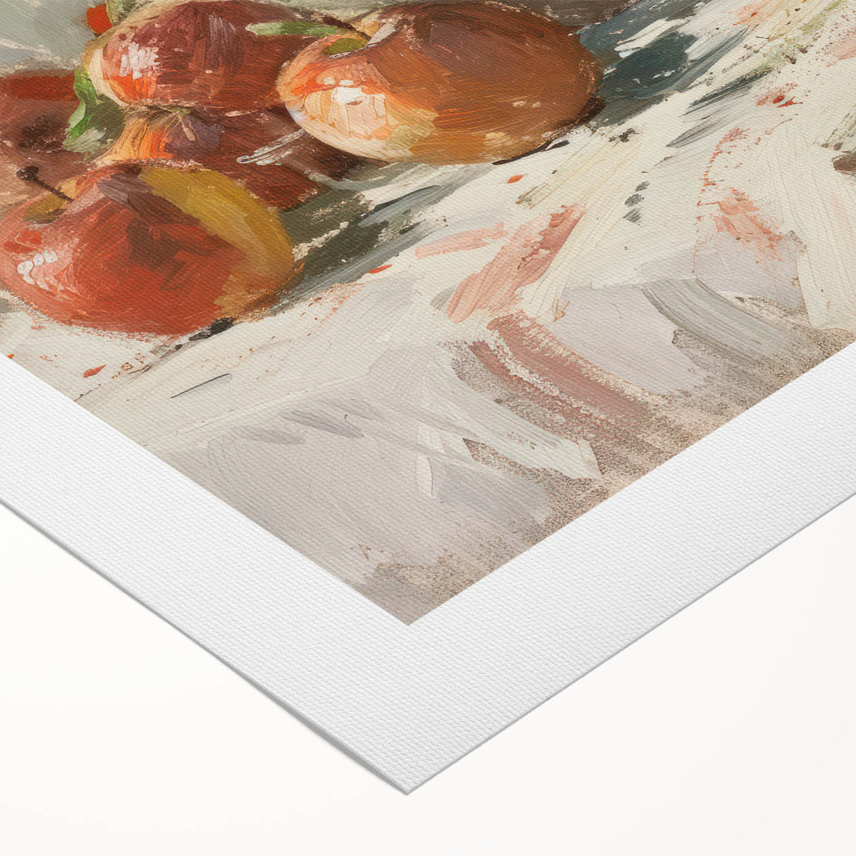 Art deco poster featuring an array of vibrant fruits on a rolled canvas, ideal for dining room wall art.
