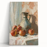 Large black and white photo of assorted fruits on stretched canvas, ideal for kitchen wall art.