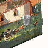 Realism Art Prints - Farmyard Scene with Woman Feeding Birds on Canvas
