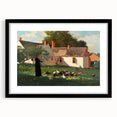 Realism Art Prints - Farmyard Scene with Woman Feeding Birds on Canvas