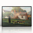 Realism Art Prints - Farmyard Scene with Woman Feeding Birds on Canvas