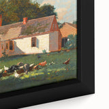 Realism Art Prints - Farmyard Scene with Woman Feeding Birds on Canvas