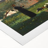 Realism Art Prints - Farmyard Scene with Woman Feeding Birds on Canvas