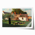 Realism Art Prints - Farmyard Scene with Woman Feeding Birds on Canvas