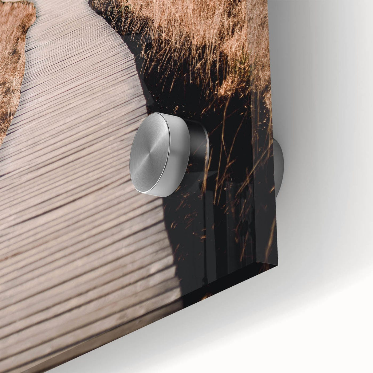 Large abstract wall art in autumnal hues on acrylic glass, ideal for dining room art in a mid-century modernist style.