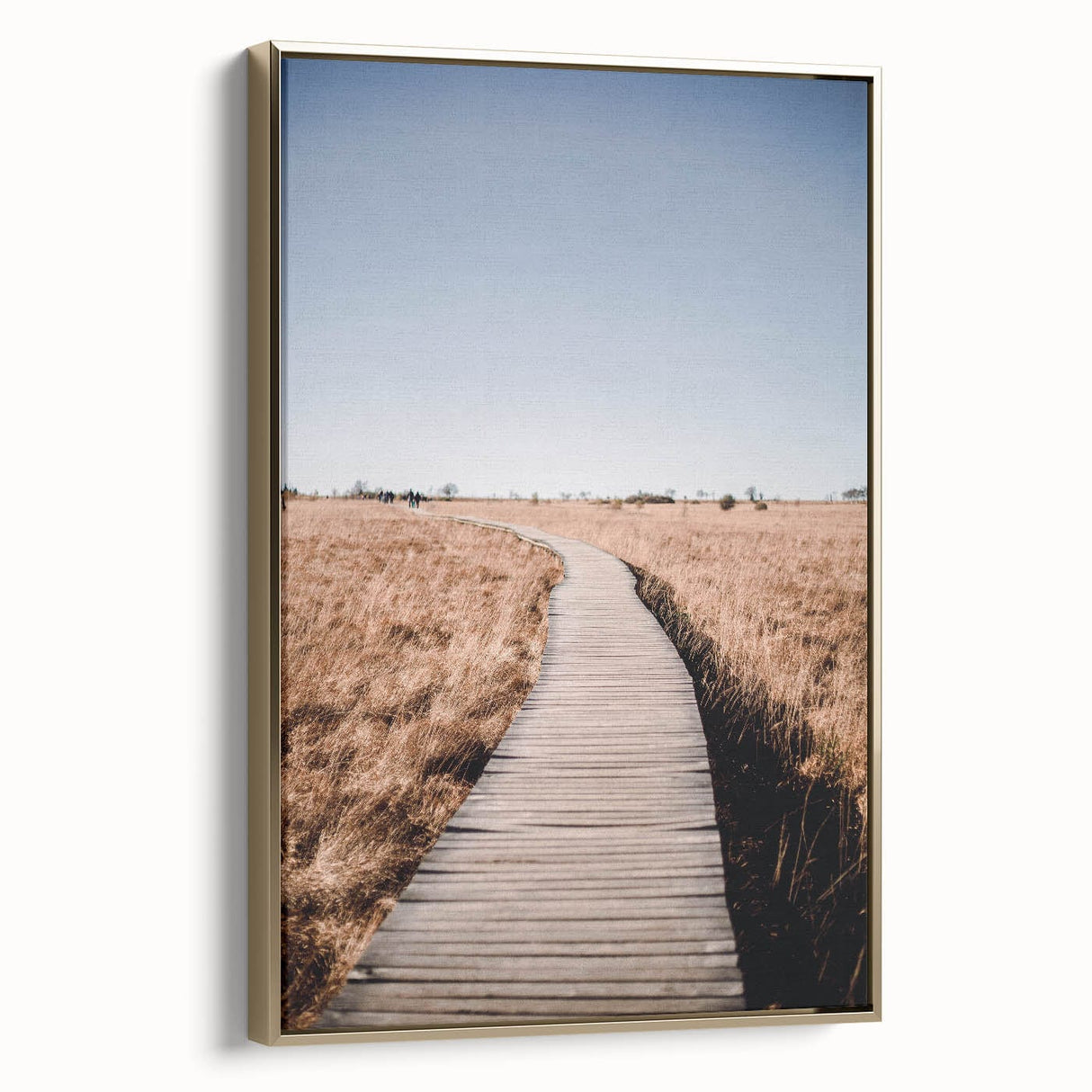 Framed canvas depicting a vintage landscape painting of autumn trees in golden hues, ideal for bedroom wall decor.