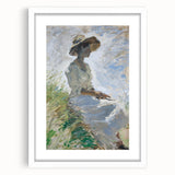 Abstract figurative wall art framed in a sleek white mat, showcasing vibrant colors and dynamic shapes, perfect for modern home decor and artistic expression.