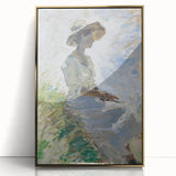 Abstract figurative framed acrylic artwork with a gold finish, showcasing dynamic shapes and colors, perfect for modern home decor and artistic expression.