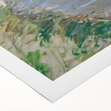 Abstract figurative rolled canvas art showcasing vibrant colors and dynamic shapes, ideal for contemporary decor, presented in a protective cardboard tube.