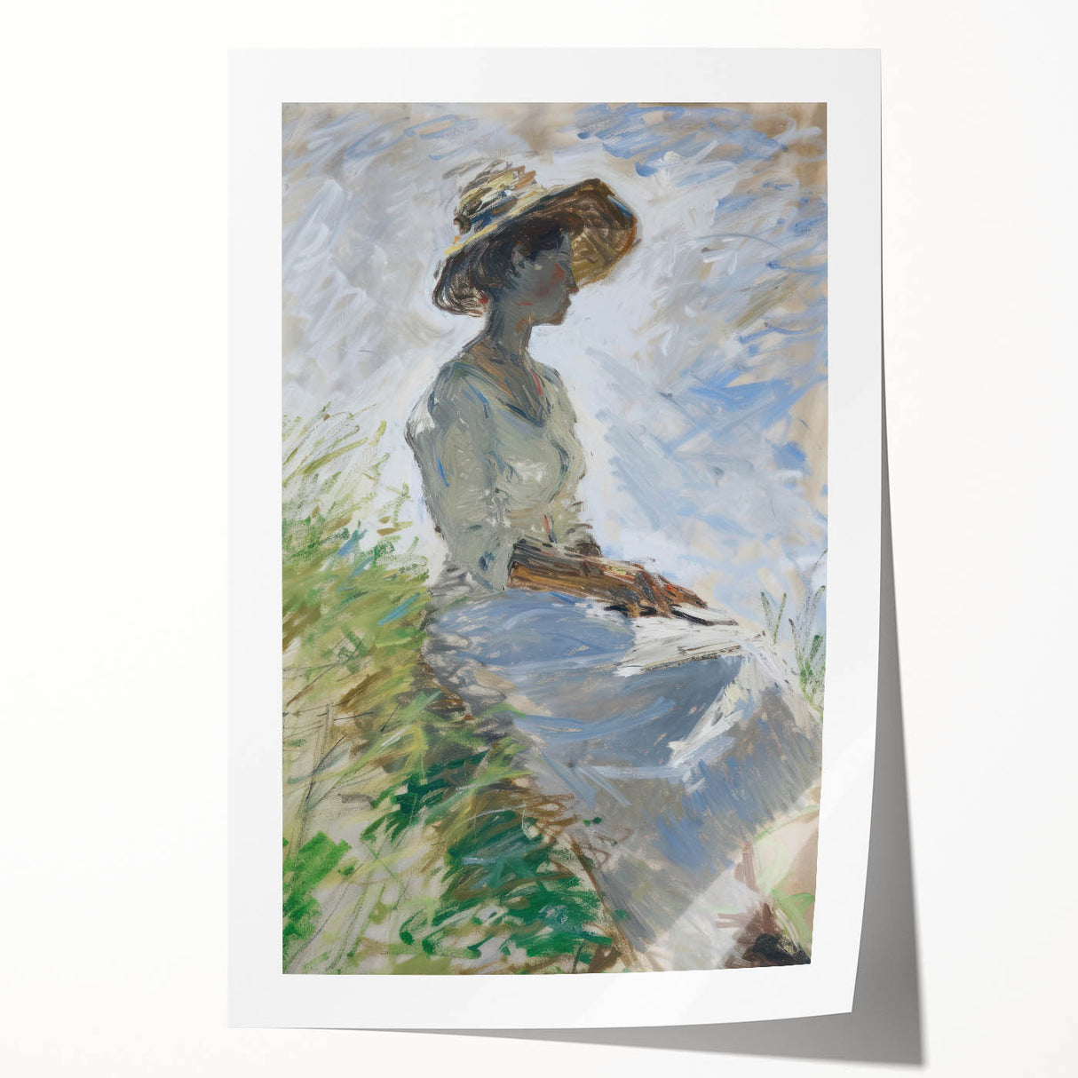 Abstract figurative rolled print showcasing vibrant colors and dynamic shapes, designed to enhance modern home decor, packaged securely in a protective tube.