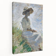 Abstract figurative stretched canvas artwork showcasing vibrant colors and dynamic shapes, viewed from the side. Perfect for contemporary home decor.