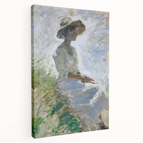 Abstract figurative stretched canvas artwork showcasing vibrant colors and dynamic shapes, viewed from the side. Perfect for contemporary home decor.