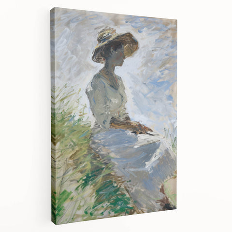 Abstract figurative stretched canvas artwork showcasing vibrant colors and dynamic shapes, viewed from the side. Perfect for contemporary home decor.