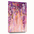 Abstract floral design on acrylic glass, showcasing vibrant colors and intricate patterns, displayed from a side view with decorative pins for mounting. Ideal for modern home decor or artistic embellishment.