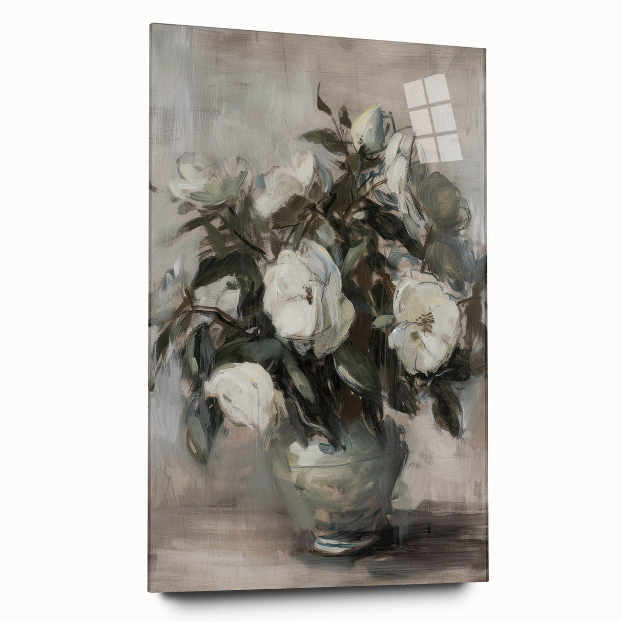 Abstract floral acrylic glass artwork showcasing vibrant colors and intricate designs, viewed from the side, ideal for modern home decor.