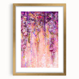 Abstract floral artwork framed in gold with a white mat, showcasing vibrant colors and intricate designs, perfect for modern home decor or gallery display.