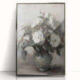 Framed acrylic artwork showcasing an abstract floral design with vibrant colors and intricate details, elegantly displayed in a silver frame, ideal for modern decor.