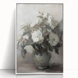 Framed acrylic artwork showcasing vibrant abstract floral design in soft pastels, set against a sleek white frame, perfect for modern home decor.