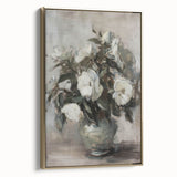 Abstract floral framed canvas artwork with gold accents, showcasing vibrant colors and intricate designs, ideal for modern home decor. Perfect for enhancing interior aesthetics.