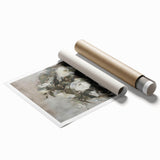 Vibrant abstract floral artwork in bold colors, showcasing intricate details and organic shapes, rolled for easy display and shipping in a protective tube.