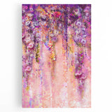 Abstract floral stretched canvas artwork in vibrant colors, showcasing intricate patterns and textures, ideal for modern home decor and artistic interiors.