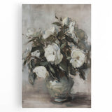 Abstract floral stretched canvas artwork displaying vibrant colors of pink, blue, and green, perfect for modern home decor. Ideal for adding a touch of elegance to any space.