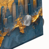 Close-up of an abstract landscape wall art piece, showcasing vibrant colors and intricate textures on acrylic glass, perfect for modern home decor.