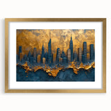 Abstract landscape wall art framed in gold, featuring vibrant colors and geometric patterns, perfect for modern home decor. Designed to enhance any living space.