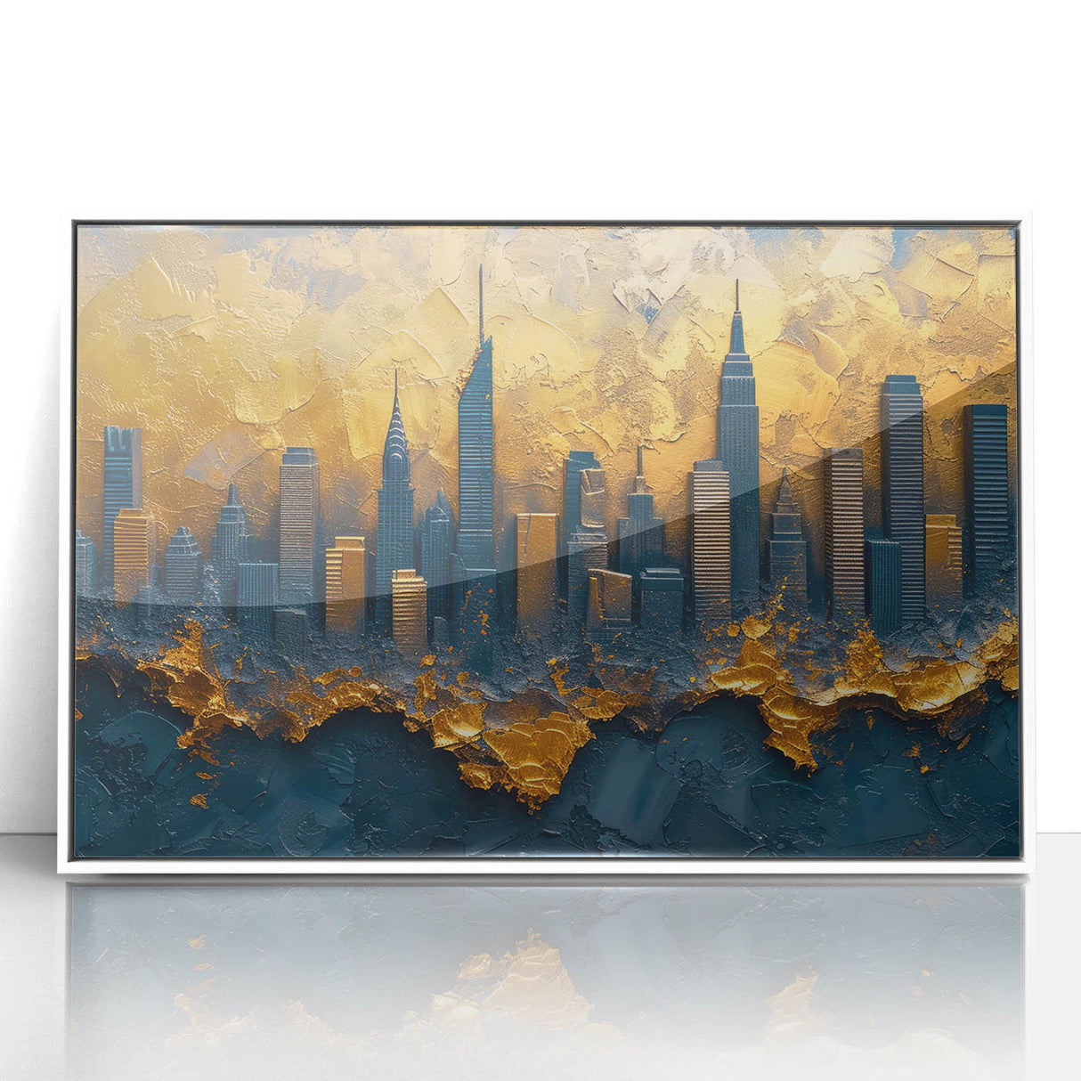 Framed abstract landscape wall art showcasing vibrant colors and geometric patterns in a modern design, featuring a sleek white frame for an elegant touch.