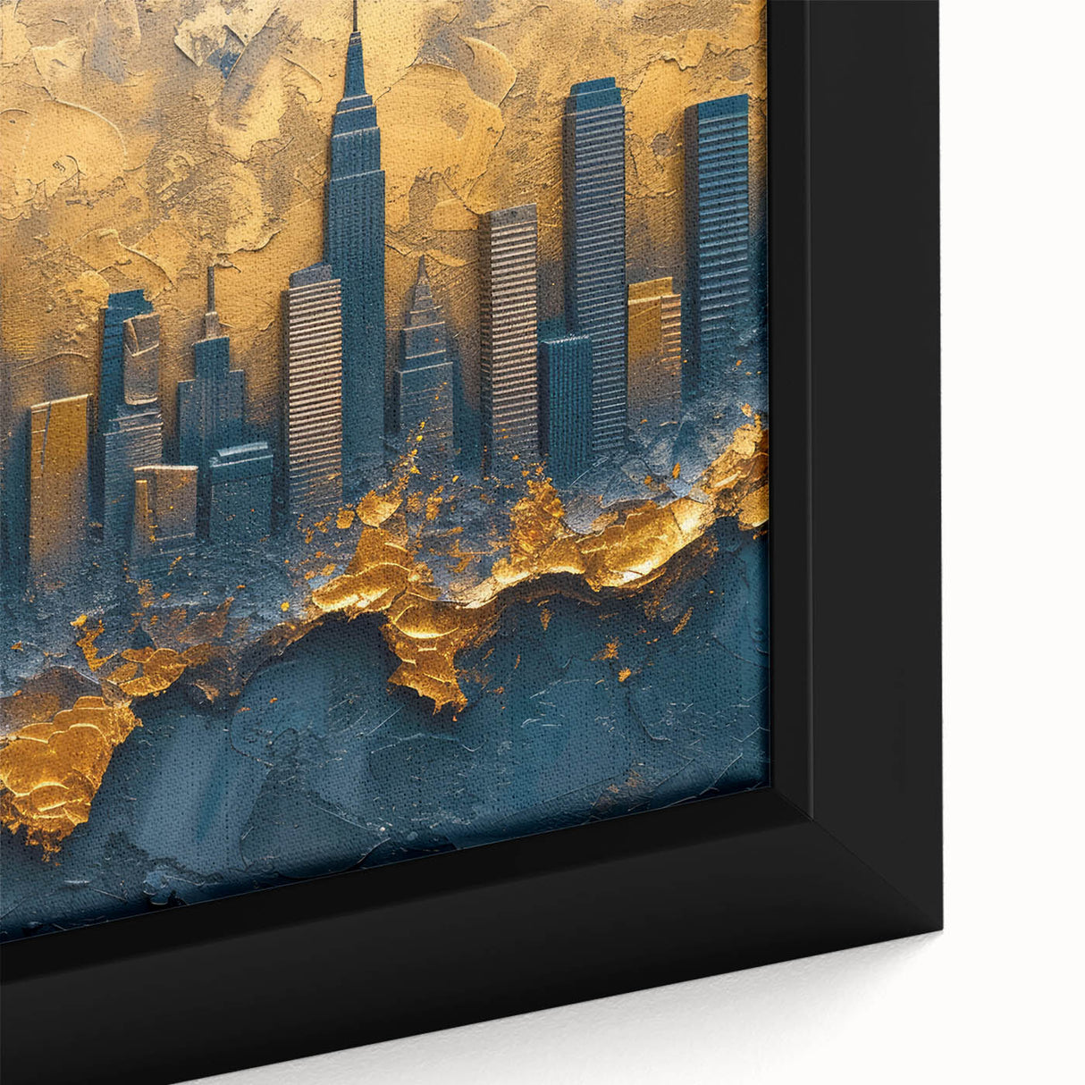 Close-up view of a framed abstract landscape wall art piece, showcasing vibrant colors and intricate textures, ideal for modern home decor and artistic enhancement.