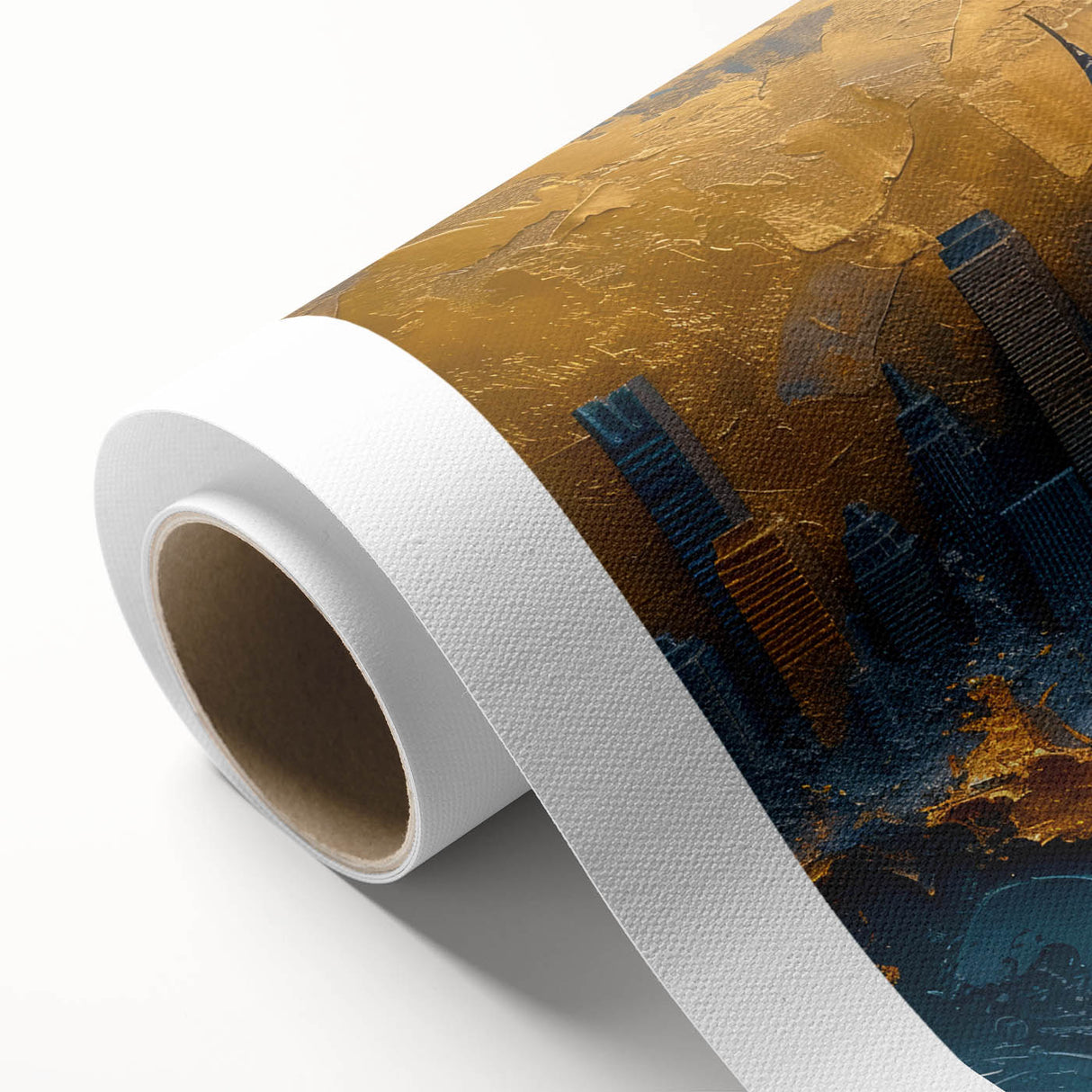 Abstract landscape wall art on rolled canvas, showcasing vibrant colors and fluid forms, designed to enhance modern interiors. Perfect for artistic home decor.