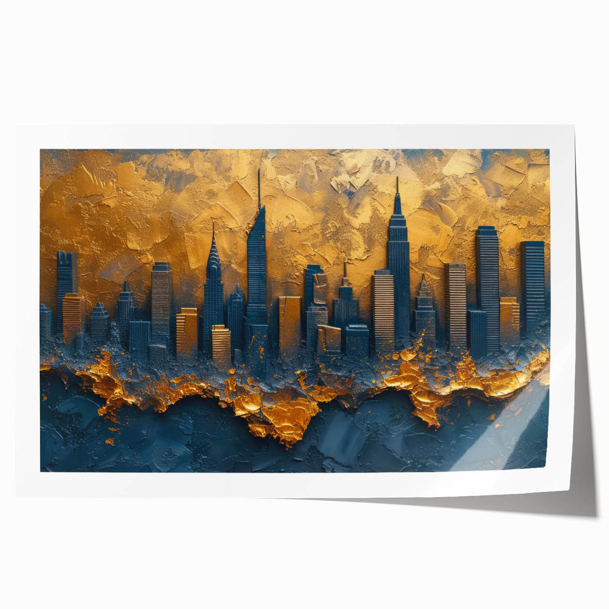 Abstract landscape wall art print showcasing vibrant colors and dynamic shapes, rolled and ready for display, ideal for modern home decor accents.