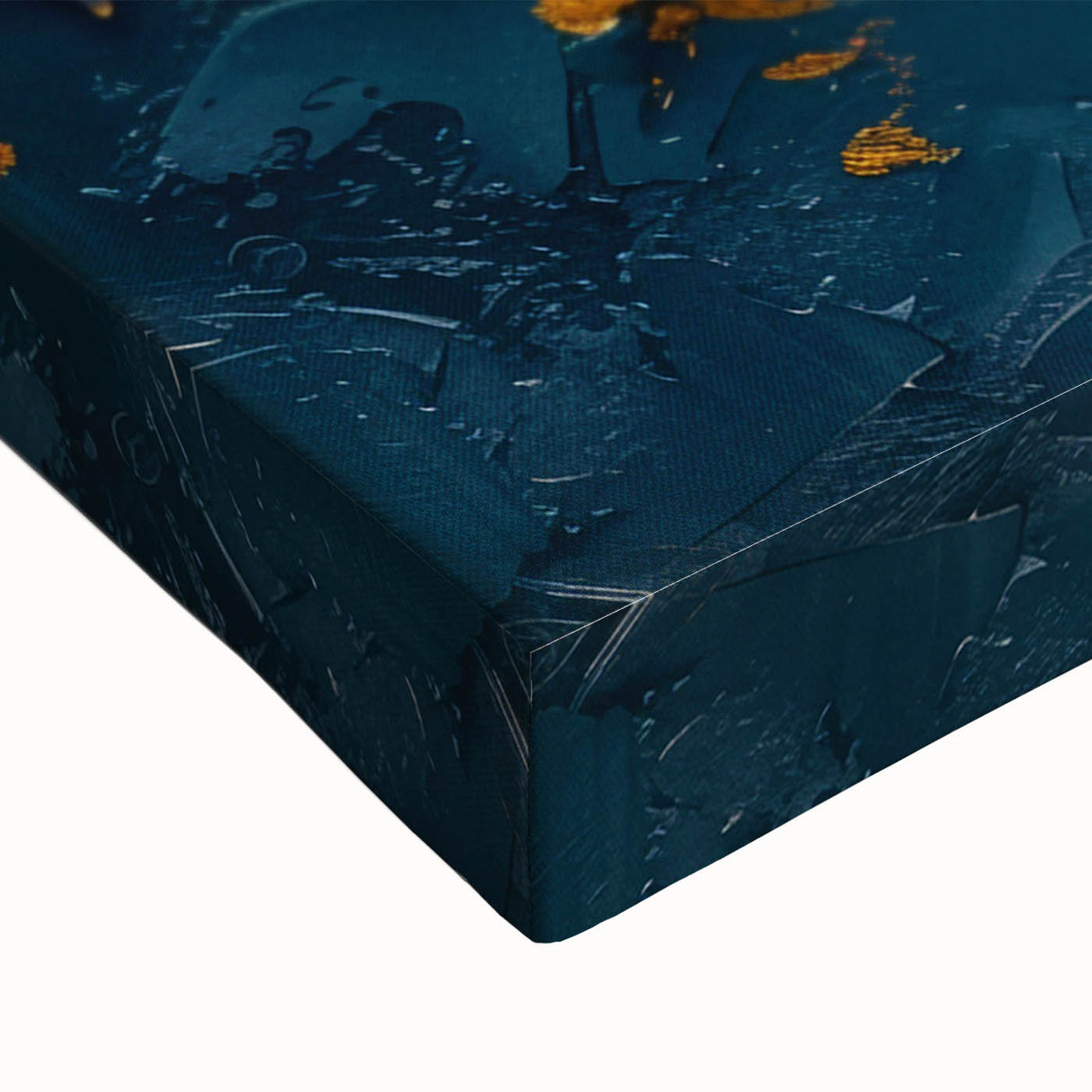 Close-up of an abstract landscape wall art piece on stretched canvas, showcasing vibrant colors and intricate brush strokes, ideal for modern decor.