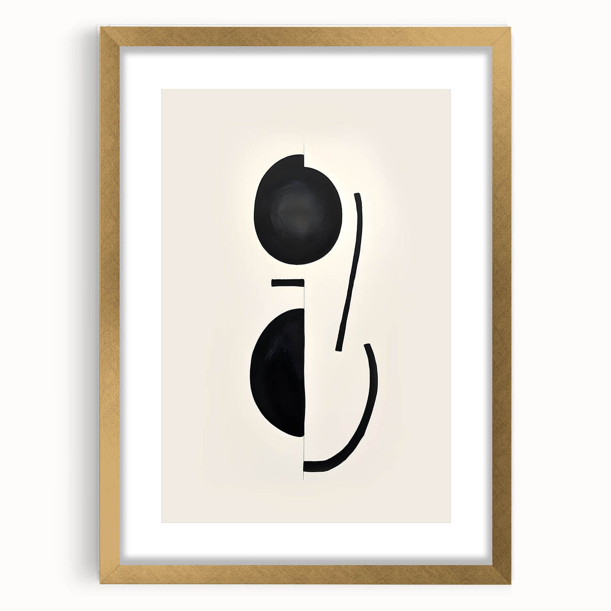 Abstract minimalist wall art framed in gold with a white mat, showcasing geometric patterns and soft colors, perfect for modern home decor aesthetics.