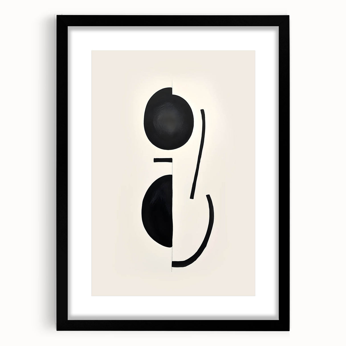Abstract minimalist wall art design featuring a geometric composition in muted colors, elegantly framed with a white mat, perfect for modern decor.
