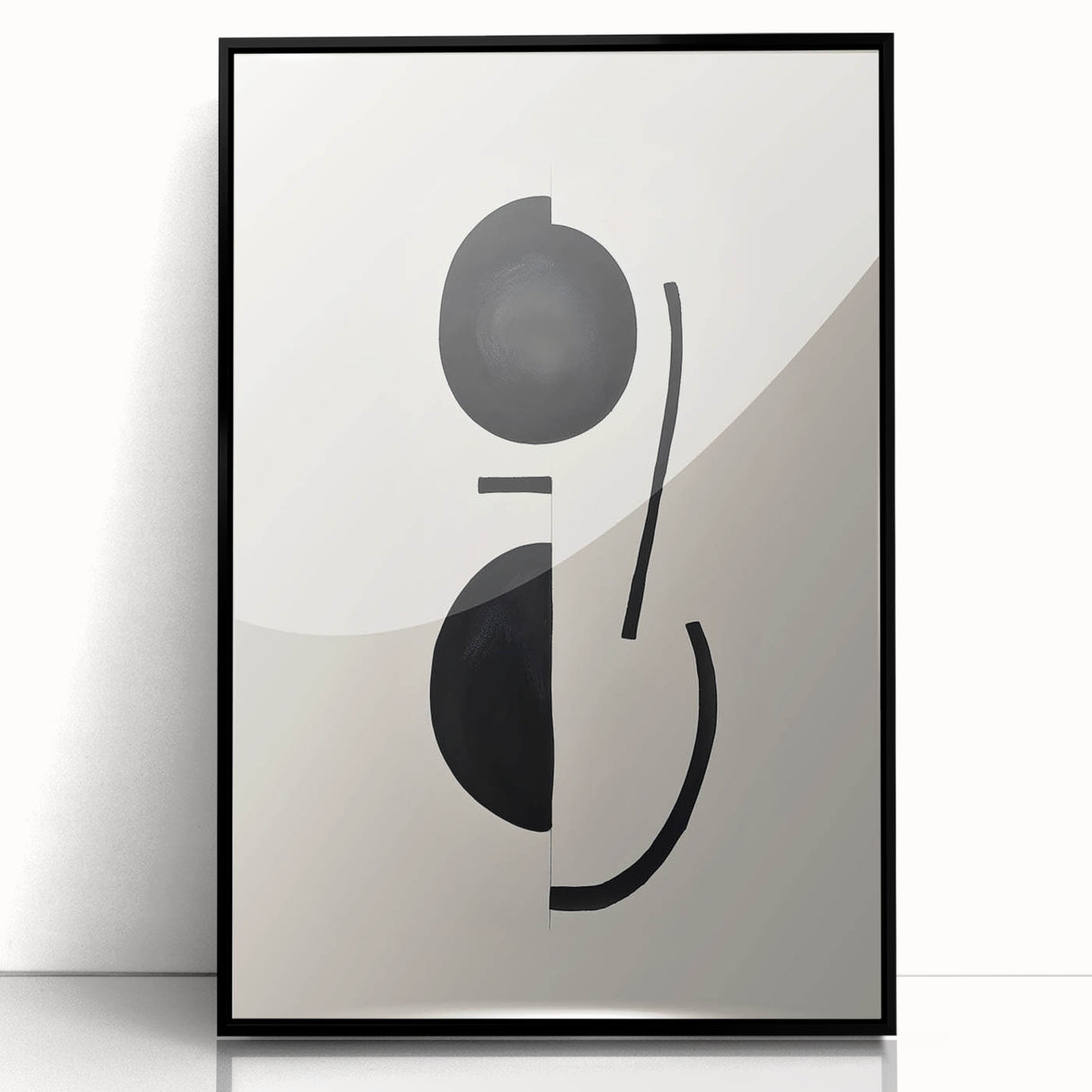 Framed abstract minimalist wall art with a sleek black acrylic front, showcasing a contemporary design ideal for modern home decor. Perfect for adding elegance to living spaces.