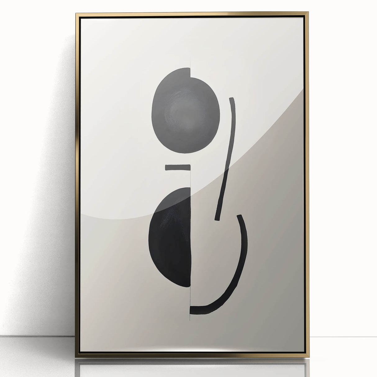 Framed abstract minimalist wall art with gold accents, showcasing a contemporary design against a neutral background, ideal for modern home decor.