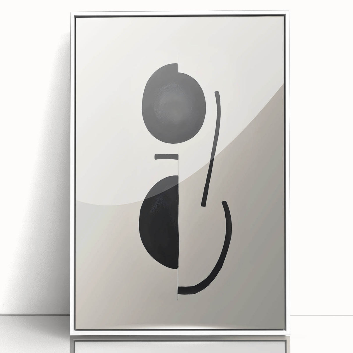 Framed abstract minimalist wall art featuring geometric shapes in soft pastel colors, displayed against a white background, perfect for modern home decor.