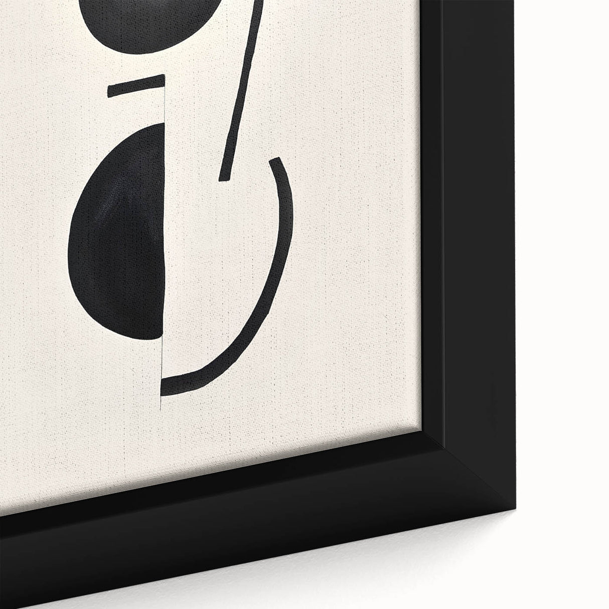 Close-up of a framed abstract minimalist wall art piece showcasing soft pastel colors, geometric shapes, and a textured canvas surface, ideal for modern decor.